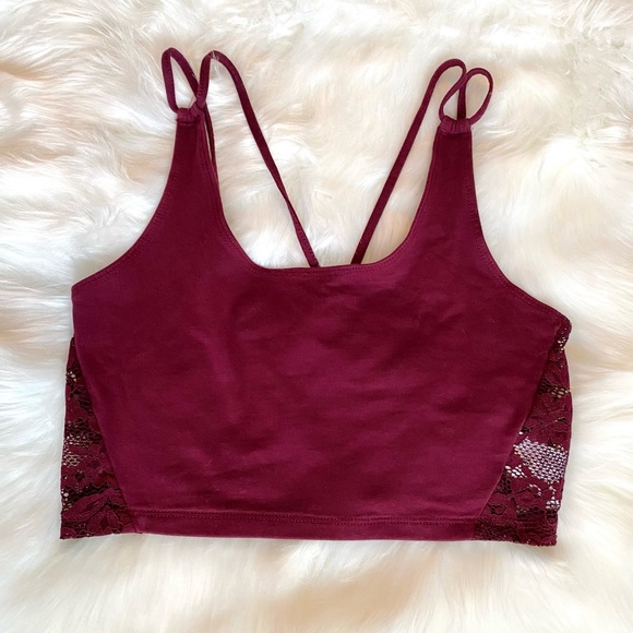 AMERICAN EAGLE OUTFITTERS Size S Lace Racerback Bralette Burgundy - Picture 1 of 5